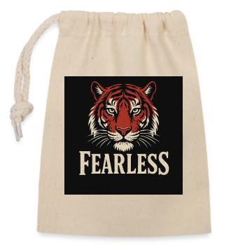 Frecher Tiger mit furchtlosem Text - Verschließbarer Geschenkbeutel aus Baumwolle (14x20cm) - Natur - Vorne
