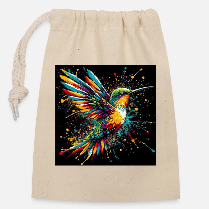 Kolibri - Verschließbarer Geschenkbeutel aus Baumwolle (14x20cm) - Natur