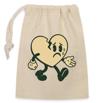 Cœur brisé avec expression triste - Sac cadeau en coton avec cordon (14 x 20 cm) - nature - Devant