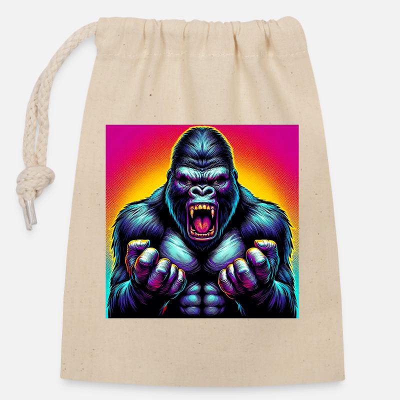 Gorilla - Verschließbarer Geschenkbeutel aus Baumwolle (14x20cm) - Natur