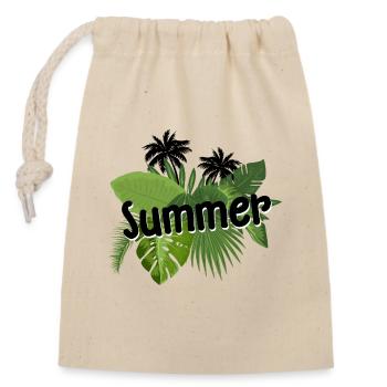 Summer lettering with tropical leaves - Closable cotton gift bag (14x20cm) - nature - Front