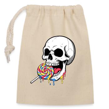 Skull Biting Colorful Candy - Closable cotton gift bag (14x20cm) - nature - Front