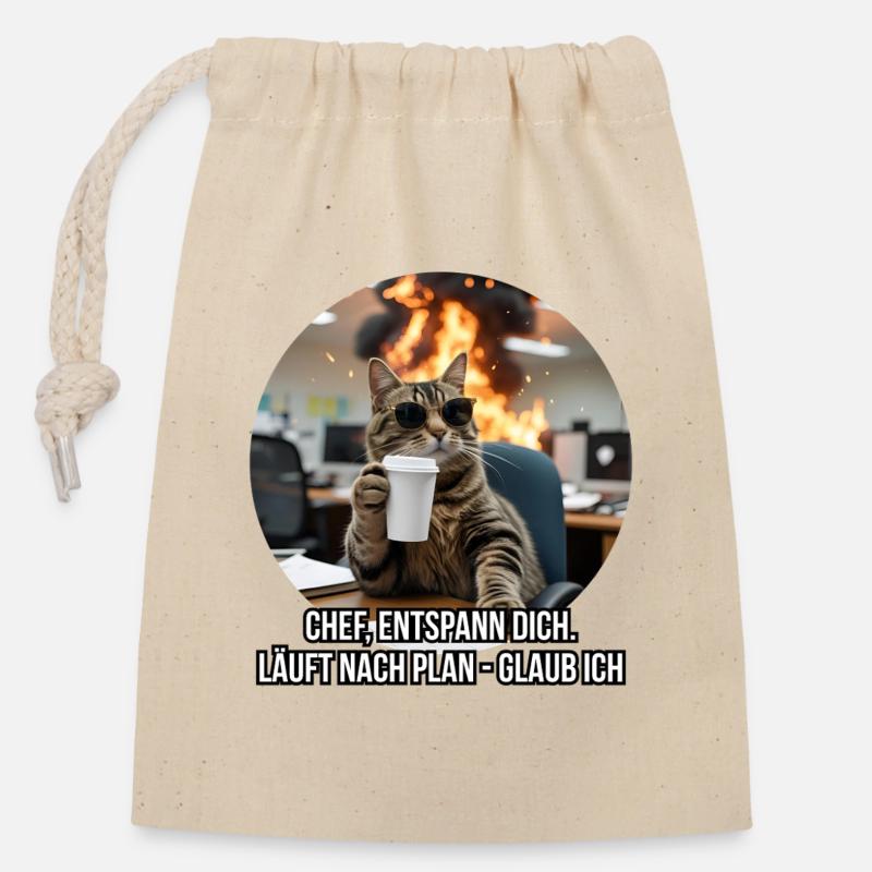 Lustige Büro Katze Spruch Design - Verschließbarer Geschenkbeutel aus Baumwolle (14x20cm) - Natur