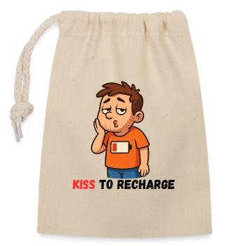Kiss Me to recharge Me - Closable cotton gift bag (14x20cm) - nature - Front