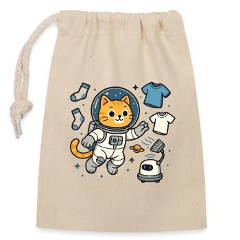 Blanchisserie Space Cat – Chemise d’astronaute kawaii - Sac cadeau en coton avec cordon (14 x 20 cm) - nature - Devant