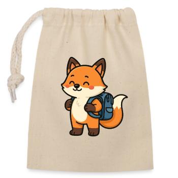 Renard mignon avec lunettes et cartable - Sac cadeau en coton avec cordon (14 x 20 cm) - nature - Devant