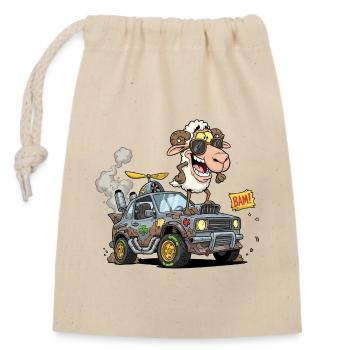 Conducteur de mouton de dessin animé dans un véhicule tout-terrain - Sac cadeau en coton avec cordon (14 x 20 cm) - nature - Devant