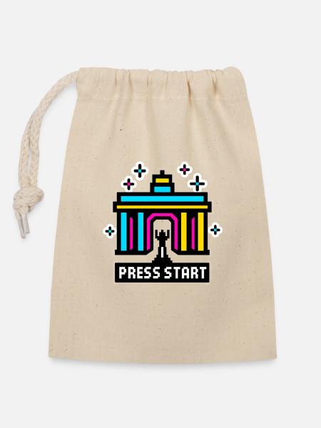 Press Start Berlin - Verschließbarer Geschenkbeutel aus Baumwolle (14x20cm) - Natur