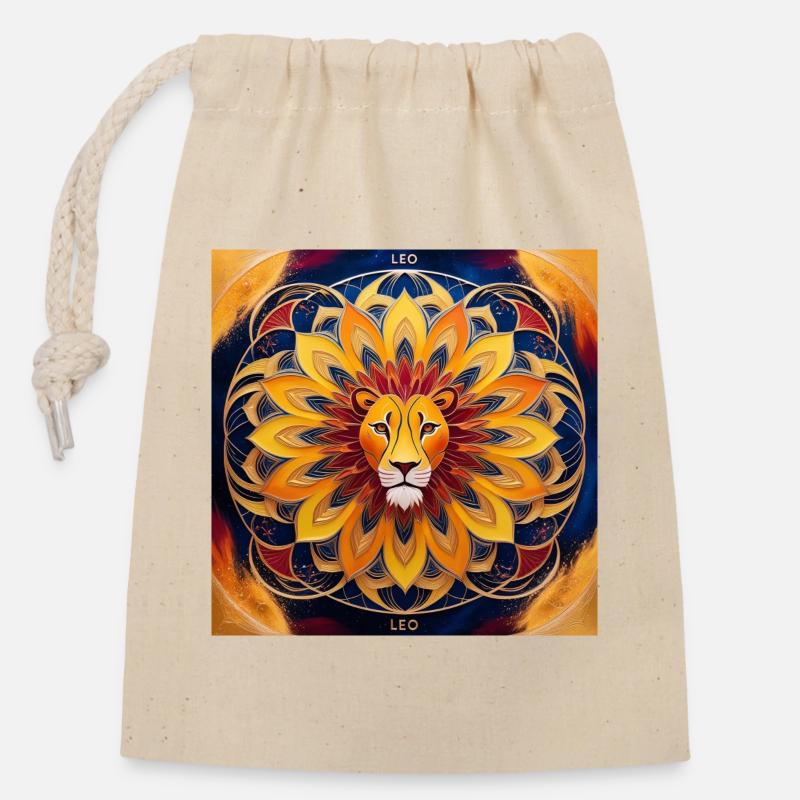 Design Mandala Lion du Lion de Soleil - Sac cadeau en coton avec cordon (14 x 20 cm) - nature