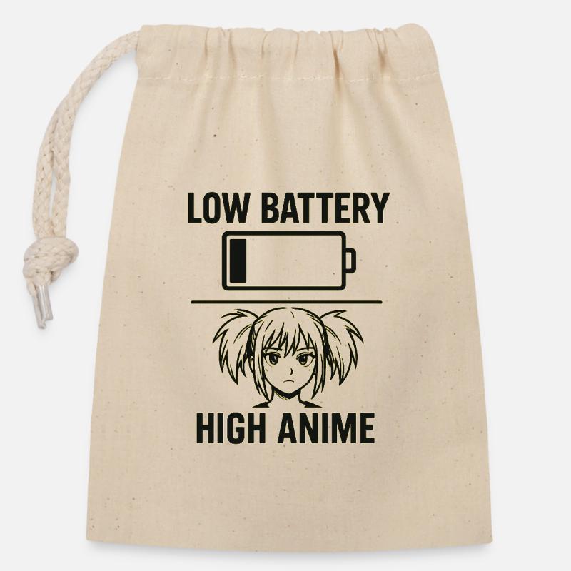Fille d’anime avec avertissement de batterie - Sac cadeau en coton avec cordon (14 x 20 cm) - nature