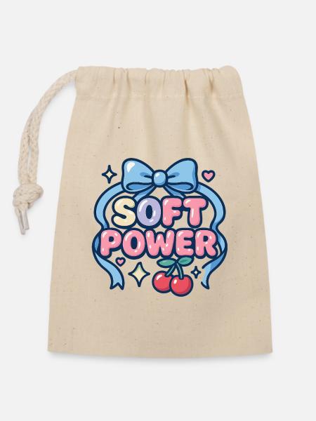 Soft Power – Kawaii Schleife - Verschließbarer Geschenkbeutel aus Baumwolle (14x20cm) - Natur