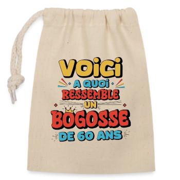 Humour Anniversaire 60 Ans - Sac cadeau en coton avec cordon (14 x 20 cm) - nature - Devant