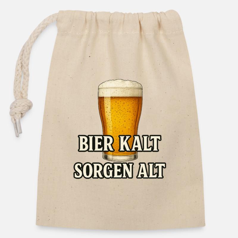 Cold Beer Quote Design - Closable cotton gift bag (14x20cm) - nature