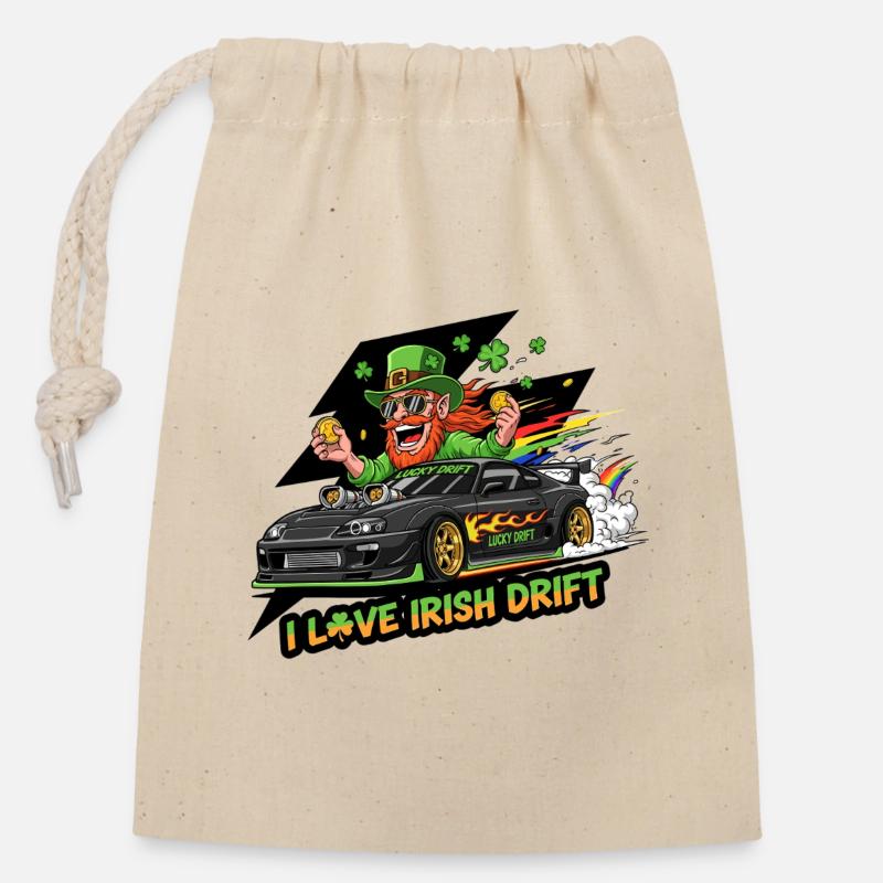 Irisches Drift Celebration T-Shirt - Verschließbarer Geschenkbeutel aus Baumwolle (14x20cm) - Natur