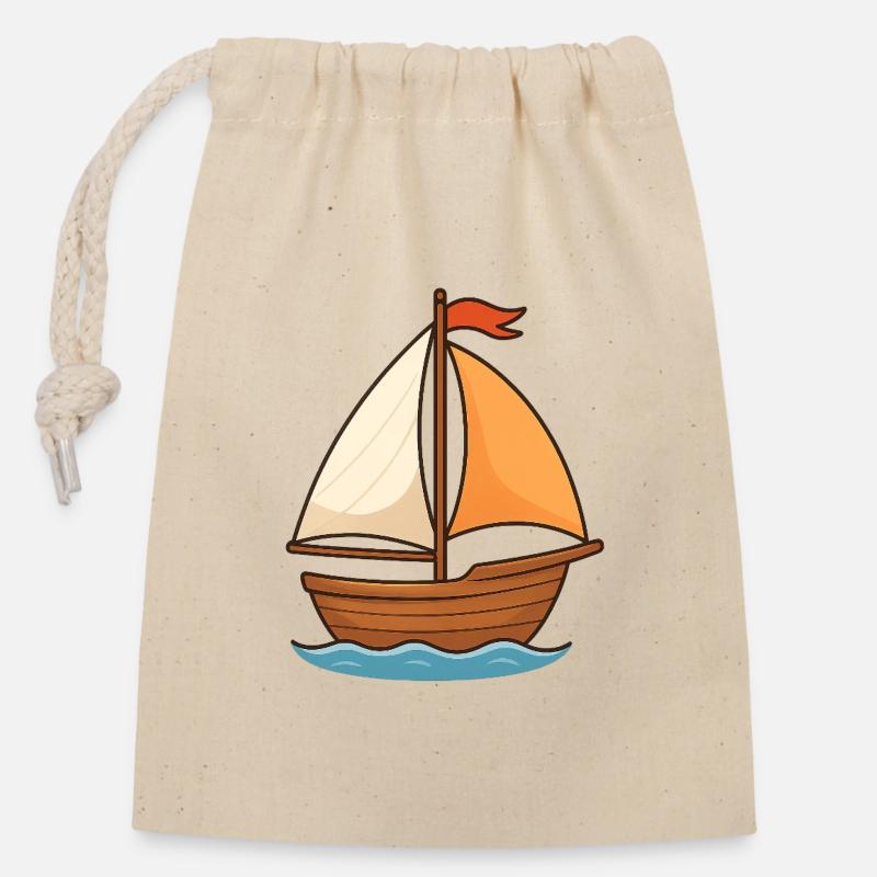 Maritime Sailing Ship Watercolor Design - Closable cotton gift bag (14x20cm) - nature