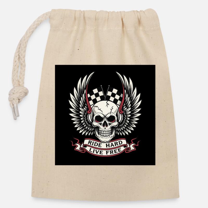 Live Free Skull Design - Verschließbarer Geschenkbeutel aus Baumwolle (14x20cm) - Natur