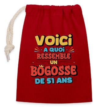 Design Humour Anniversaire 51 Ans - Sac cadeau en coton avec cordon (14 x 20 cm) - rouge - Devant