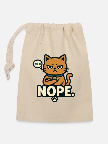 Meh-Katze – NOPE. - Verschließbarer Geschenkbeutel aus Baumwolle (14x20cm) - Natur