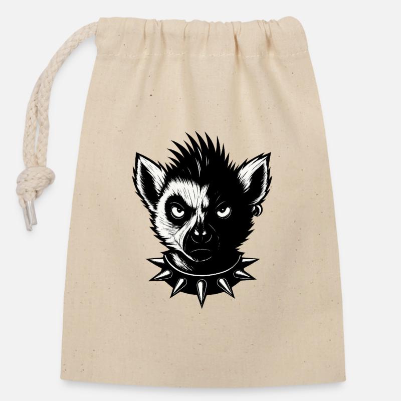 Punk-Lémurien - Sac cadeau en coton avec cordon (14 x 20 cm) - nature