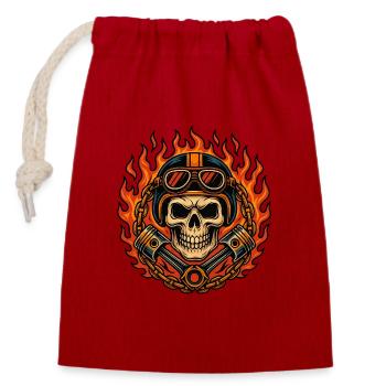 Fire & Flames Design Motorrad Totenkopf - Verschließbarer Geschenkbeutel aus Baumwolle (14x20cm) - Rot - Vorne