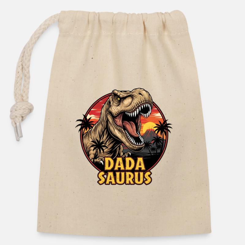 Tyrannosaure Dada Saurus Sunset - Sac cadeau en coton avec cordon (14 x 20 cm) - nature