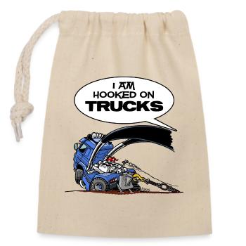 HookedOnTRUCKS-BLAU - Verschließbarer Geschenkbeutel aus Baumwolle (14x20cm) - Natur - Vorne