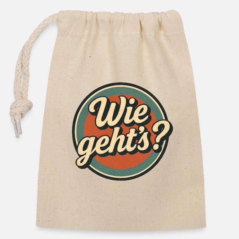 Style rétro Wie geht’s - Sac cadeau en coton avec cordon (14 x 20 cm) - nature