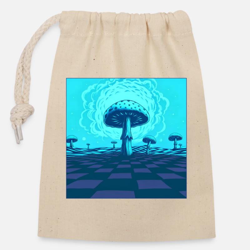 Futuristic Blue Psychedelic Mushroom Scene - Closable cotton gift bag (14x20cm) - nature