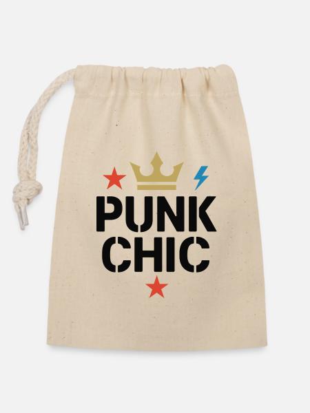 Punk Chic – Krone & Blitz - Verschließbarer Geschenkbeutel aus Baumwolle (14x20cm) - Natur