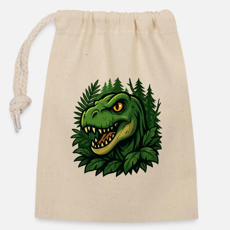T-Rex - Sac cadeau en coton avec cordon (14 x 20 cm) - nature