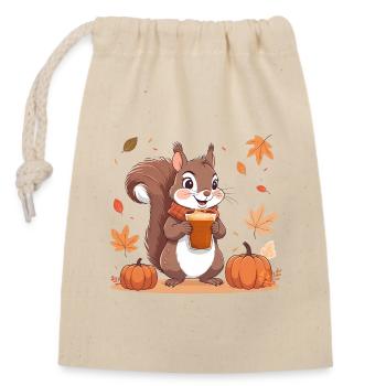 Écureuil mignon avec latte à la citrouille et aux épices d’automne - Sac cadeau en coton avec cordon (14 x 20 cm) - nature - Devant