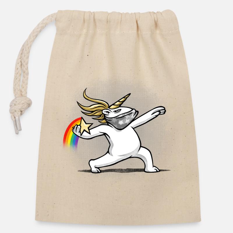 Unicorn throws a rainbow - Closable cotton gift bag (14x20cm) - nature