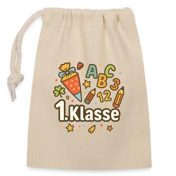 First Year Motif with School Supplies - Closable cotton gift bag (14x20cm) - nature - Front