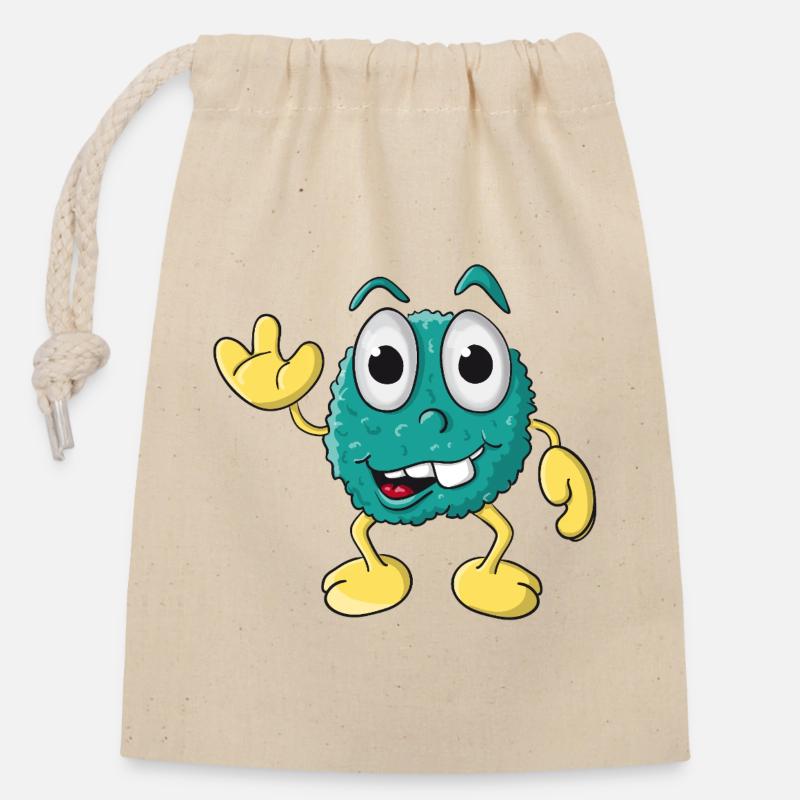 Drôle de monstre - Sac cadeau en coton avec cordon (14 x 20 cm) - nature