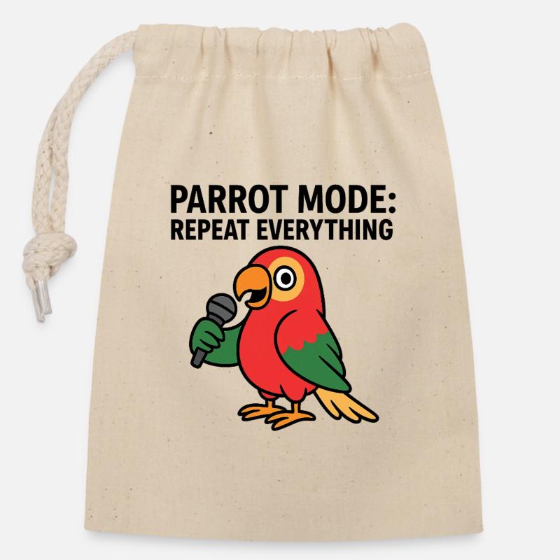 Vibrant Parrot With Microphone Illustration - Closable cotton gift bag (14x20cm) - nature