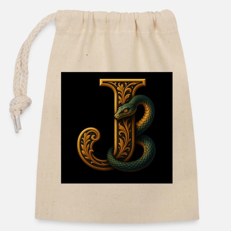 J – Magic Ornament with Basilisk - Closable cotton gift bag (14x20cm) - nature