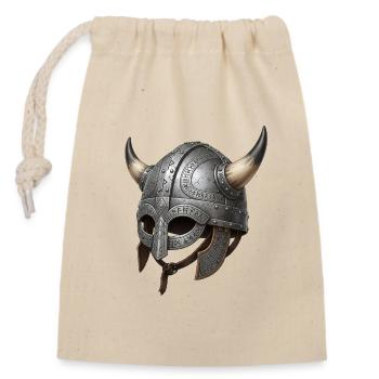 Viking helmet with rune motif - Closable cotton gift bag (14x20cm) - nature - Front