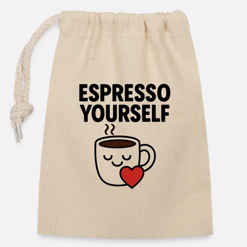 Entzückende Kaffeetasse mit Herz - Verschließbarer Geschenkbeutel aus Baumwolle (14x20cm) - Natur