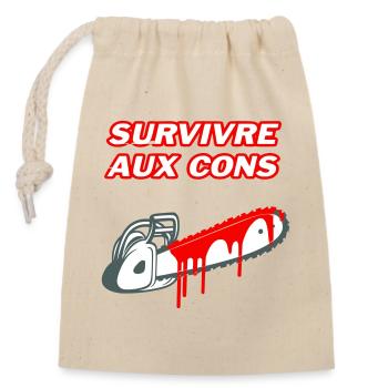 Survivre aux cons - Sac cadeau en coton avec cordon (14 x 20 cm) - nature - Devant