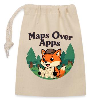 Maps over Apps Fox with map - Closable cotton gift bag (14x20cm) - nature - Front