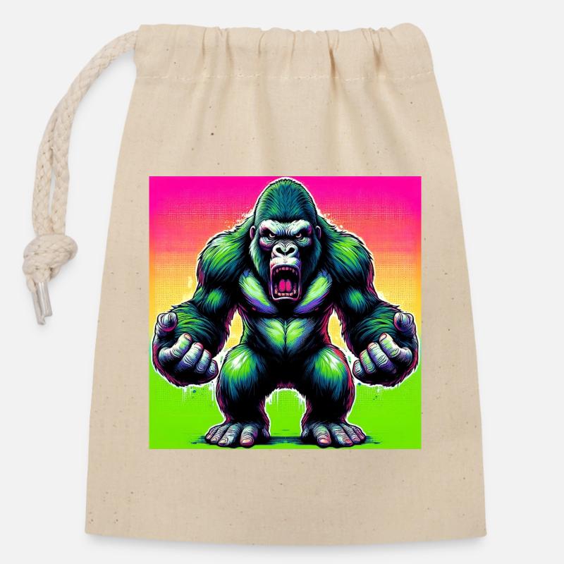 Gorilla - Verschließbarer Geschenkbeutel aus Baumwolle (14x20cm) - Natur