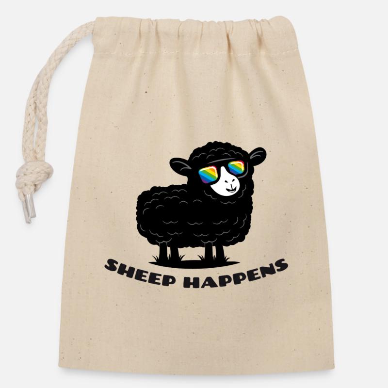 Funny Sheep with Rainbow Sunglasses - Closable cotton gift bag (14x20cm) - nature