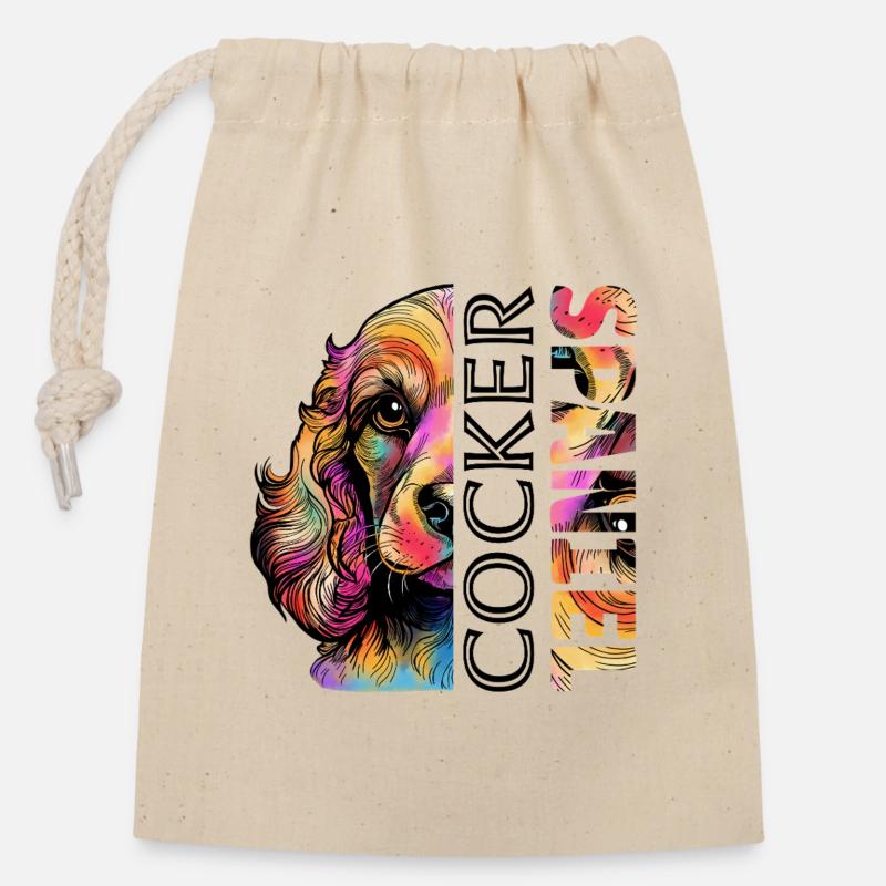 Colorful Cocker Spaniel - Closable cotton gift bag (14x20cm) - nature
