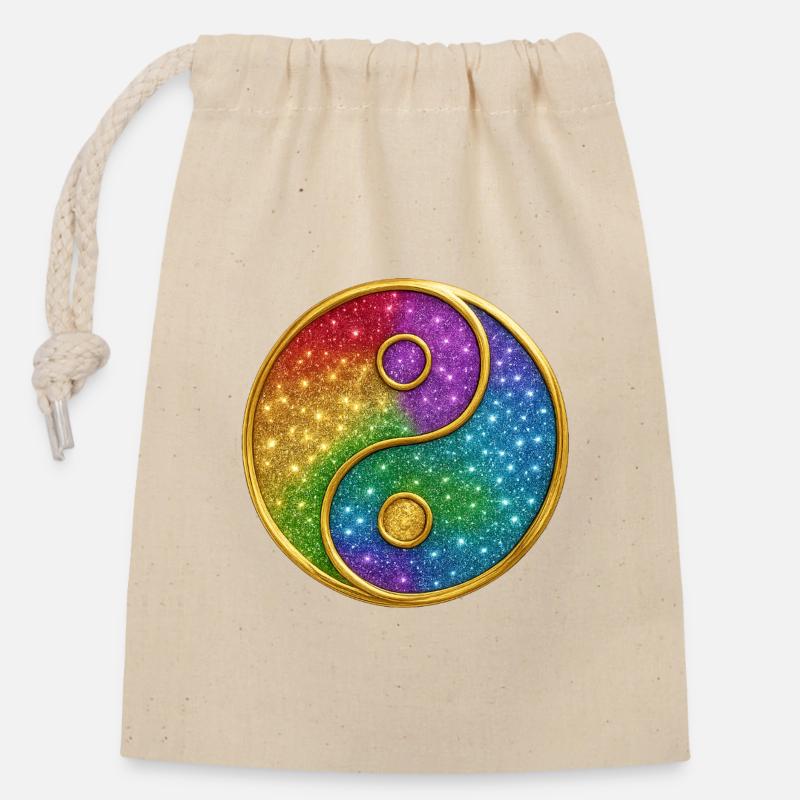 Regenbogen-Yin-Yang mit funkelnden Sternen - Verschließbarer Geschenkbeutel aus Baumwolle (14x20cm) - Natur