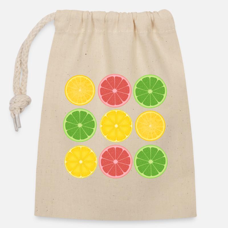 Fruits Citrus Color Blocking Design - Sac cadeau en coton avec cordon (14 x 20 cm) - nature