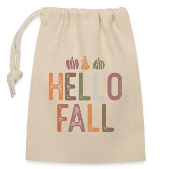 Citrouilles d’automne en gris pastel et orange - Sac cadeau en coton avec cordon (14 x 20 cm) - nature - Devant