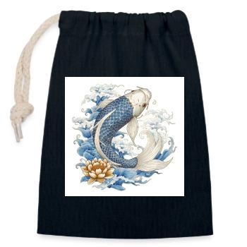 Koi Fisch & Lotus – Romantisches Japan Design - Verschließbarer Geschenkbeutel aus Baumwolle (14x20cm) - Navy - Vorne