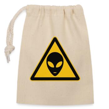 Warning sign alien motif - Closable cotton gift bag (14x20cm) - nature - Front