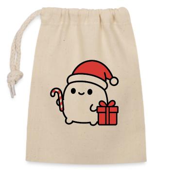 Christmas Cookie with Santa Hat - Closable cotton gift bag (14x20cm) - nature - Front