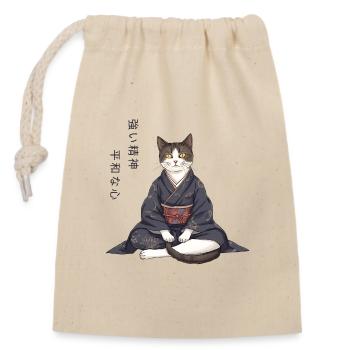 Moderne Anime Katze im Kimono – Zen Meditation - Verschließbarer Geschenkbeutel aus Baumwolle (14x20cm) - Natur - Vorne